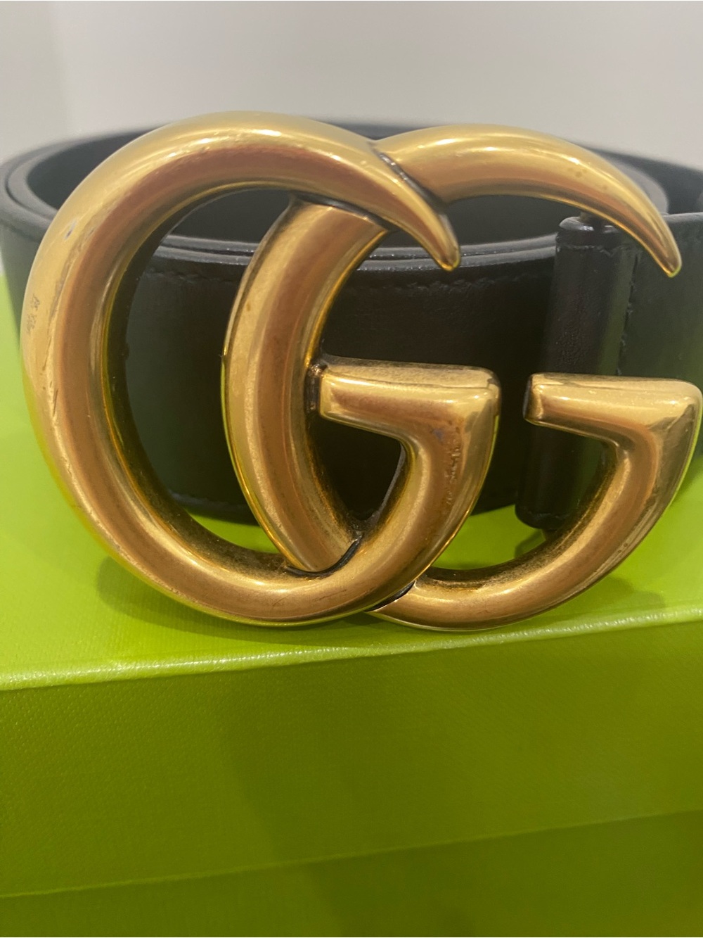 Gucci Double G Black Leather Belt with Gold Buckle medium 2 inch - Picture 5 of 13